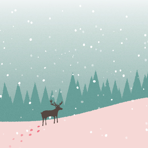 Reindeer walking through snow in winter.